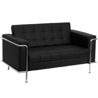 Flash Furniture Hercules Lesley Series Contemporary Black Leather Love Seat with Encasing Frame ZB-LESLEY-8090-LS-BK-GG