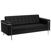 Flash Furniture Hercules Lesley Series Contemporary Black Leather Sofa with Encasing Frame ZB-LESLEY-8090-SOFA-BK-GG