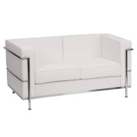Flash Furniture HERCULES Regal Series Contemporary White Leather Love Seat with Encasing Frame ZB-REGAL-810-2-LS-WH-GG