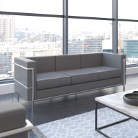 Flash Furniture ZB-REGAL-810-3-SOFA-GY-GG Hercules Regal Series Contemporary Gray LeatherSoft Sofa with Encasing Frame