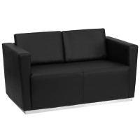 Flash Furniture Hercules Trinity Series Contemporary Black Leather Love Seat with Stainless Steel Base ZB-TRINITY-8094-LS-BK-GG