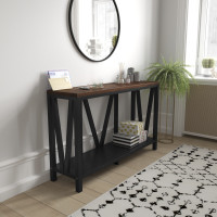 Flash Furniture ZG-034-BK-WAL-GG Charlotte Farmhouse 2-Tier Console Accent Table - Black Finish Engineered Wood Frame - Walnut Finish Tabletop - For Entryway or Living Room