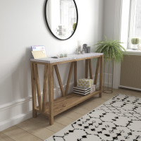 Flash Furniture ZG-034-WOAK-CONC-GG Charlotte Farmhouse 2-Tier Console Accent Table -Warm Oak Finish Engineered Wood Frame - Concrete Finish Tabletop - For Entryway or Living Room
