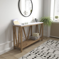 Flash Furniture ZG-034-WOAK-MARB-GG Charlotte Farmhouse 2-Tier Console Accent Table - Warm Oak Finish Engineered Wood Frame - Marble Finish Tabletop - For Entryway or Living Room