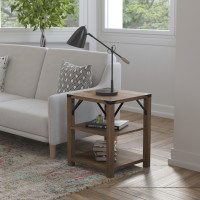 Flash Furniture ZG-035-OAK-GG Wyatt Modern Farmhouse Wooden 3 Tier End Table with Black Metal Corner Accents and Cross Bracing, Rustic Oak