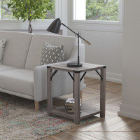 Flash Furniture ZG-036-GY-GG Wyatt Modern Farmhouse Wooden 2 Tier End Table with Black Metal Corner Accents and Cross Bracing, Gray Wash