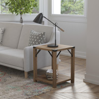 Flash Furniture ZG-036-OAK-GG Wyatt Modern Farmhouse Wooden 2 Tier End Table with Black Metal Corner Accents and Cross Bracing, Rustic Oak
