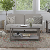 Flash Furniture ZG-037-GY-GG Wyatt Modern Farmhouse Wooden 2 Tier Coffee Table with Black Metal Corner Accents and Cross Bracing, Gray Wash
