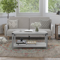 Flash Furniture ZG-037-LTGY-GG Wyatt Modern Farmhouse Wooden 2 Tier Coffee Table with Black Metal Corner Accents and Cross Bracing, Aspen Gray