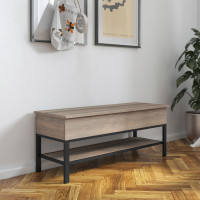 Flash Furniture ZG-075-GY-GG Wyatt Farmhouse Entryway Storage Bench with Lower Shelf Perfect for Entryway, Mudroom, or Bedroom in Gray Wash