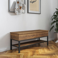 Flash Furniture ZG-075-OAK-GG Wyatt Farmhouse Entryway Storage Bench with Lower Shelf Perfect for Entryway, Mudroom, or Bedroom in Rustic Oak