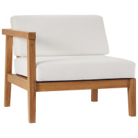 Modway EEI-4128-NAT-WHI Bayport Outdoor Patio Teak Wood Left-Arm Chair