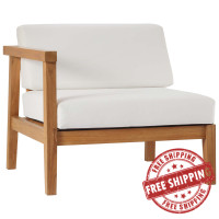 Modway EEI-4128-NAT-WHI Bayport Outdoor Patio Teak Wood Left-Arm Chair