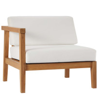 Modway EEI-4128-NAT-WHI Bayport Outdoor Patio Teak Wood Left-Arm Chair