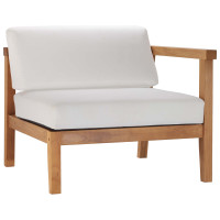 Modway EEI-4129-NAT-WHI Bayport Outdoor Patio Teak Wood Right-Arm Chair