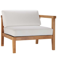Modway EEI-4129-NAT-WHI Bayport Outdoor Patio Teak Wood Right-Arm Chair