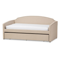 Baxton Studio Lanny-Beige-Daybed Lanny Nail Heads Trimmed Arched Back Sofa Twin Daybed