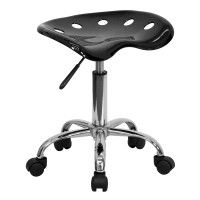 Flash Furniture Vibrant Black Tractor Seat and Chrome Stool LF-214A-BLACK-GG