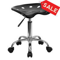Flash Furniture Vibrant Black Tractor Seat and Chrome Stool LF-214A-BLACK-GG