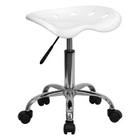 Flash Furniture Vibrant White Tractor Seat and Chrome Stool LF-214A-WHITE-GG