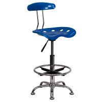Flash Furniture Vibrant Bright Blue and Chrome Drafting Stool with Tractor Seat LF-215-BRIGHTBLUE-GG