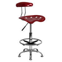 Flash Furniture Vibrant Wine Red and Chrome Drafting Stool with Tractor Seat LF-215-WINERED-GG