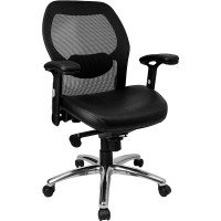 Flash Furniture Mid-Back Super Mesh Office Chair with Black Italian Leather Seat and Knee Tilt Control LF-W42-L-GG