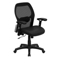 Flash Furniture Mid-Back Super Mesh Office Chair with Black Italian Leather Seat LF-W42B-L-GG