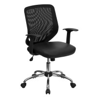 Flash Furniture Mid-Back Black Office Chair with Mesh Back and Italian Leather Seat LF-W95-LEA-BK-GG