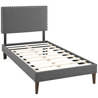 Modway MOD-5595-GRY Phoebe Twin Fabric Platform Bed with Squared Tapered Legs in Gray