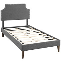 Modway MOD-5596-GRY Laura Twin Fabric Platform Bed with Squared Tapered Legs in Gray