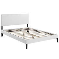 Modway MOD-5621-WHI Phoebe Queen Vinyl Platform Bed with Squared Tapered Legs in White