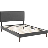 Modway MOD-5631-GRY Camille Full Fabric Platform Bed with Squared Tapered Legs in Gray