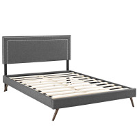Modway MOD-5646-GRY Jessamine Queen Fabric Platform Bed with Round Splayed Legs in Gray