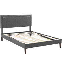 Modway MOD-5647-GRY Jessamine Queen Fabric Platform Bed with Squared Tapered Legs in Gray