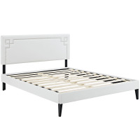 Modway MOD-5663-WHI Josie Queen Vinyl Platform Bed with Squared Tapered Legs in White