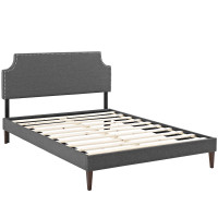 Modway MOD-5676-GRY Laura Full Fabric Platform Bed with Squared Tapered Legs in Gray