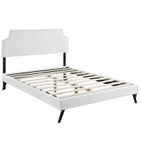 Modway MOD-5679-WHI Laura Queen Vinyl Platform Bed with Round Splayed Legs in White