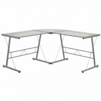 Flash Furniture NAN-CD-22181-GG Glass L-Shape Computer Desk with Silver Frame Finish