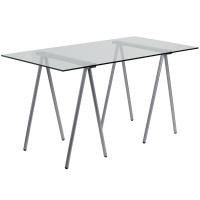 Flash Furniture Glass Computer Desk with Silver Frame NAN-JN-2119-GG