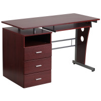Flash Furniture NAN-WK-008-GG Mahogany Desk with Three Drawer Pedestal and Pull-Out Keyboard Tray in Mahogany