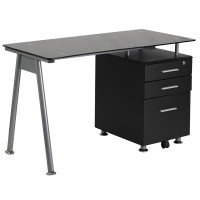 Flash Furniture NAN-WK-021A-GG Glass Computer Desk with Three Drawer Pedestal in Clear