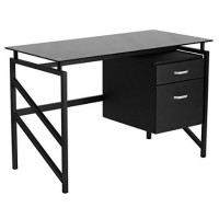 Flash Furniture NAN-WK-036-GG Glass Desk with Two Drawer Pedestal in Clear