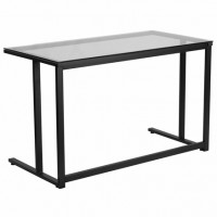 Flash Furniture NAN-WK-055-GG Clear Glass Desk with Black Pedestal Frame