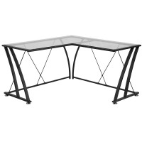 Flash Furniture NAN-WK-096-GG Glass L-Shape Computer Desk with Black Frame Finish