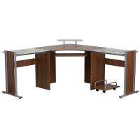 Flash Furniture NAN-WK-105-GG Teakwood Laminate Corner Desk with Pull-Out Keyboard Tray