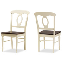 Baxton Studio Napoleon-Cherry/Buttermilk-DC Napoleon French Country Cottage Brown Finishing Wood Dining Chair Set of 2