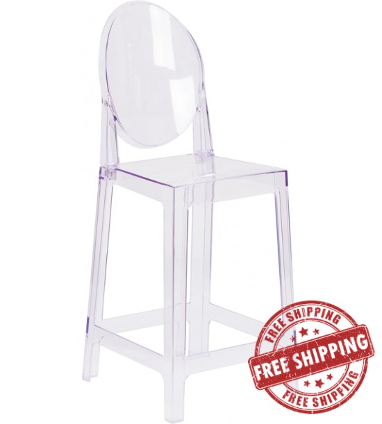 Flash Furniture OW-GHOSTBACK-24-GG Oval Back Ghost Counter Stool in Clear Flash Furniture OW-GHOSTBACK-24-GG Oval Back Ghost Counter Stool in Clear