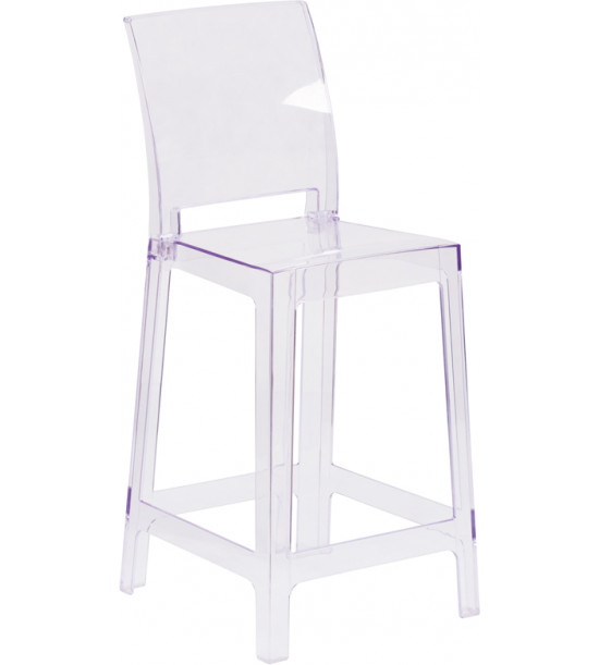 Flash Furniture OW-SQUAREBACK-24-GG Square Back Ghost Stool in Clear Flash Furniture OW-SQUAREBACK-24-GG Square Back Ghost Stool in Clear