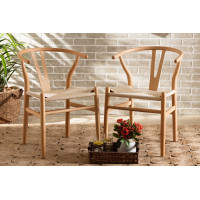 Baxton Studio DC-541 Paxton Modern and Contemporary Natural Brown Finished Wood 2-Piece Dining Chair Set